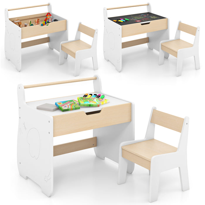 Wooden Kids Activity Table and Chair Set with 2 in 1 Detachable Tabletop-