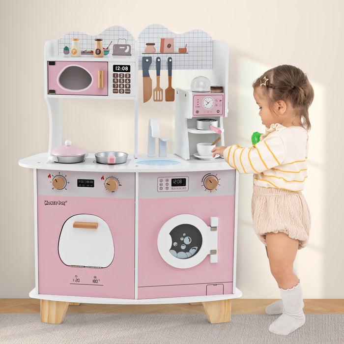 Wooden Kids Kitchen Playset with Coffee Maker for 3+ Years Old-