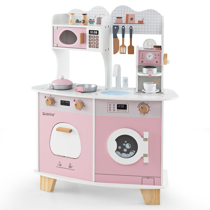 Wooden Kids Kitchen Playset with Coffee Maker for 3+ Years Old-