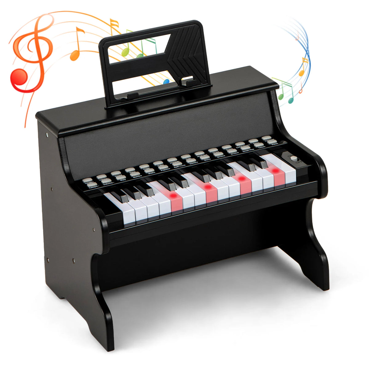 Wooden Kids Piano Keyboard 25 Keys Digital Piano with Music Stand Music Learning Gift for 3+ Kids-