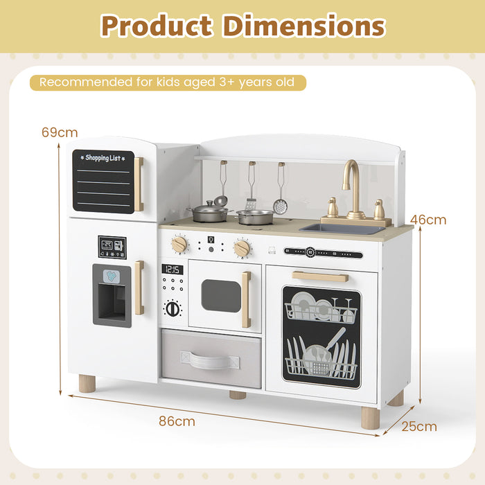 Wooden Kids Play Kitchen with Ice Maker and Fabric Drawer-