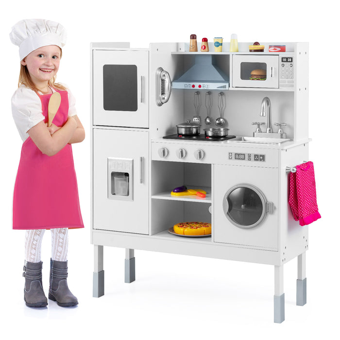 Wooden Kitchen Toy Set with 16 Pieces Accessories and Real Sounds-