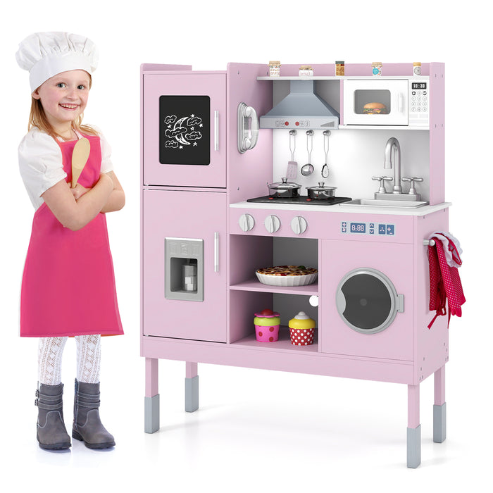 Wooden Kitchen Toy Set with 16 Pieces Accessories and Real Sounds-