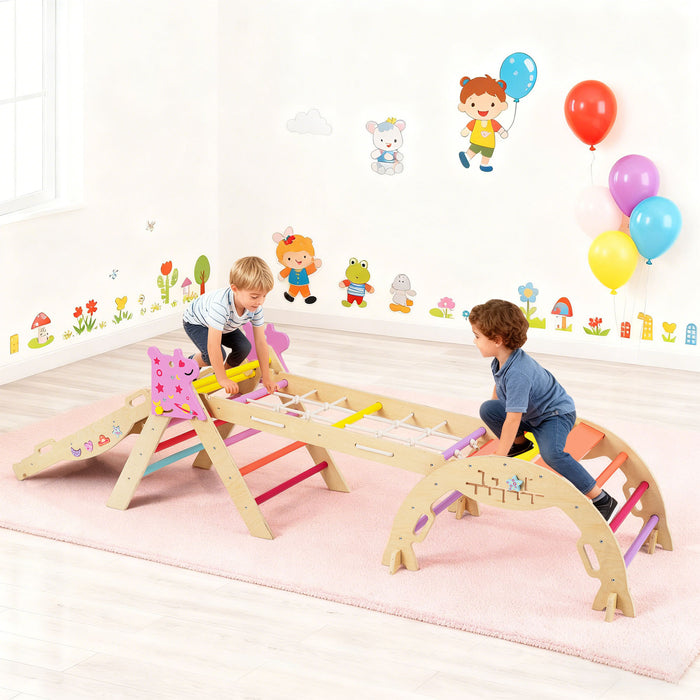 Wooden Montessori Climbing Set with Climbing Rope and Ladder-
