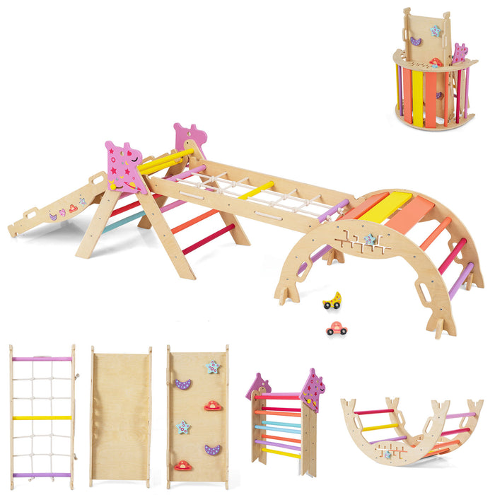 Wooden Montessori Climbing Set with Climbing Rope and Ladder-