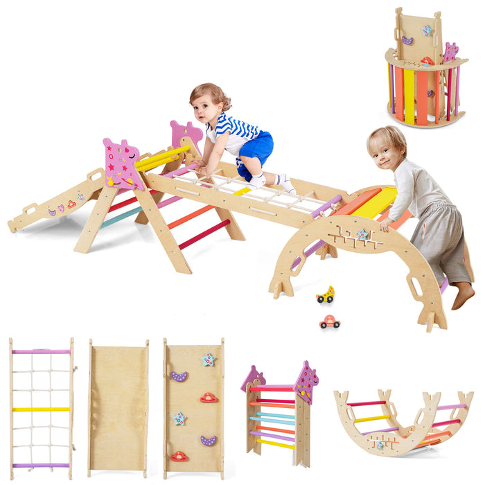 Wooden Montessori Climbing Set with Climbing Rope and Ladder-