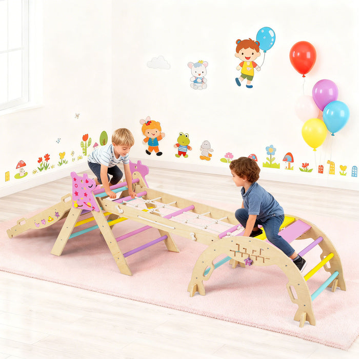 Wooden Montessori Climbing Set with Climbing Rope and Ladder-