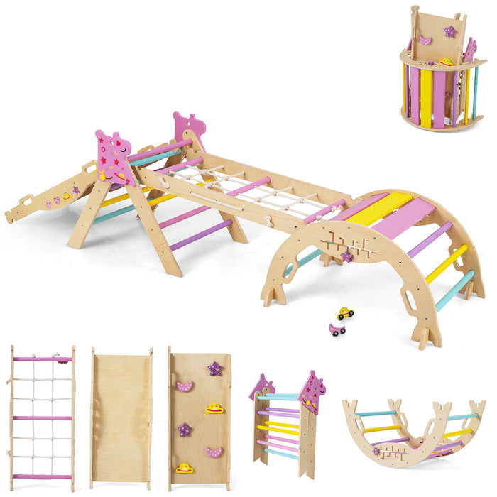 Wooden Montessori Climbing Set with Climbing Rope and Ladder-