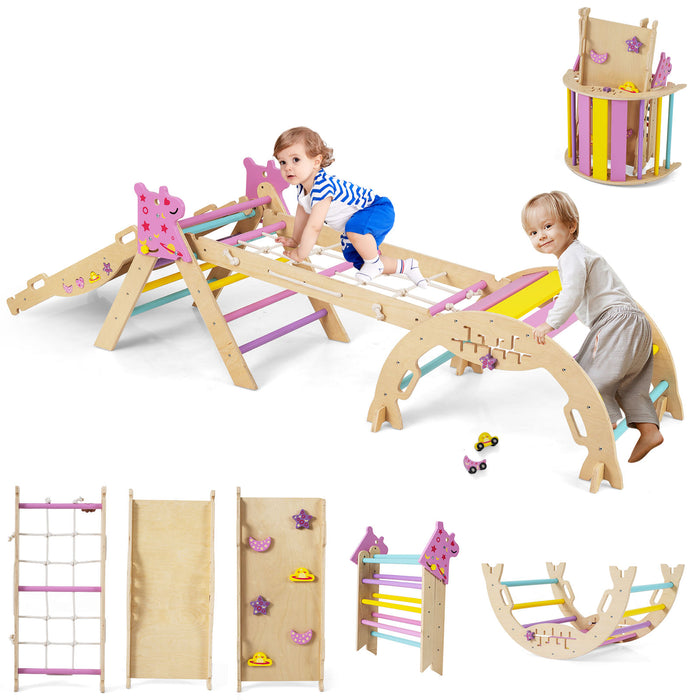 Wooden Montessori Climbing Set with Climbing Rope and Ladder-