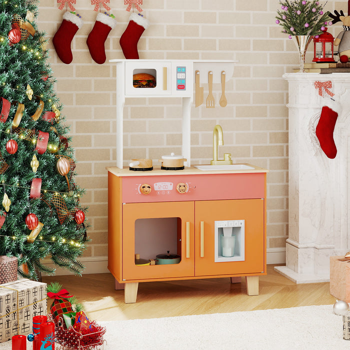 Wooden Play Kitchen with Cookware Accessories for Ages 3-6-