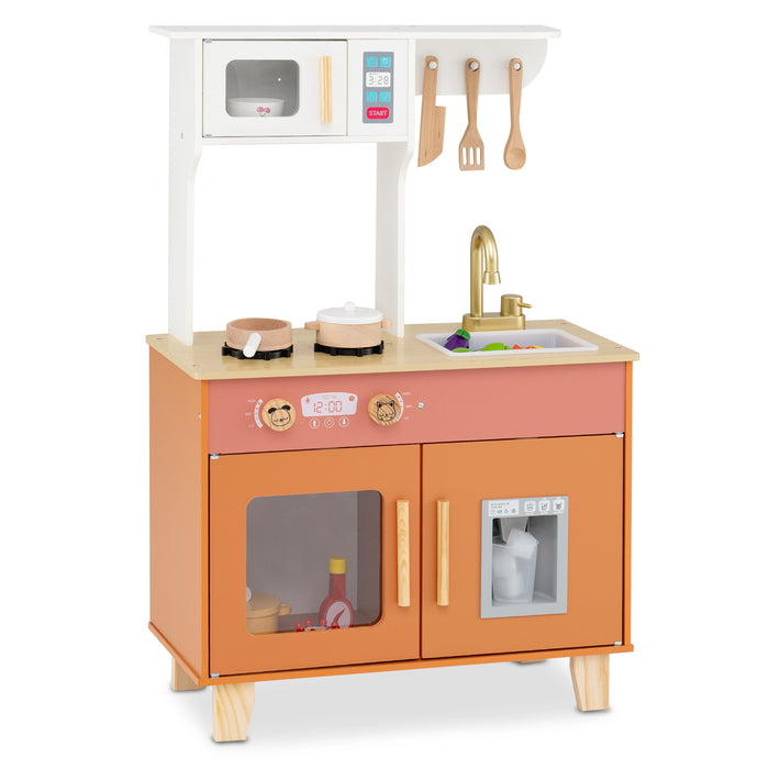 Wooden Play Kitchen with Cookware Accessories for Ages 3-6-