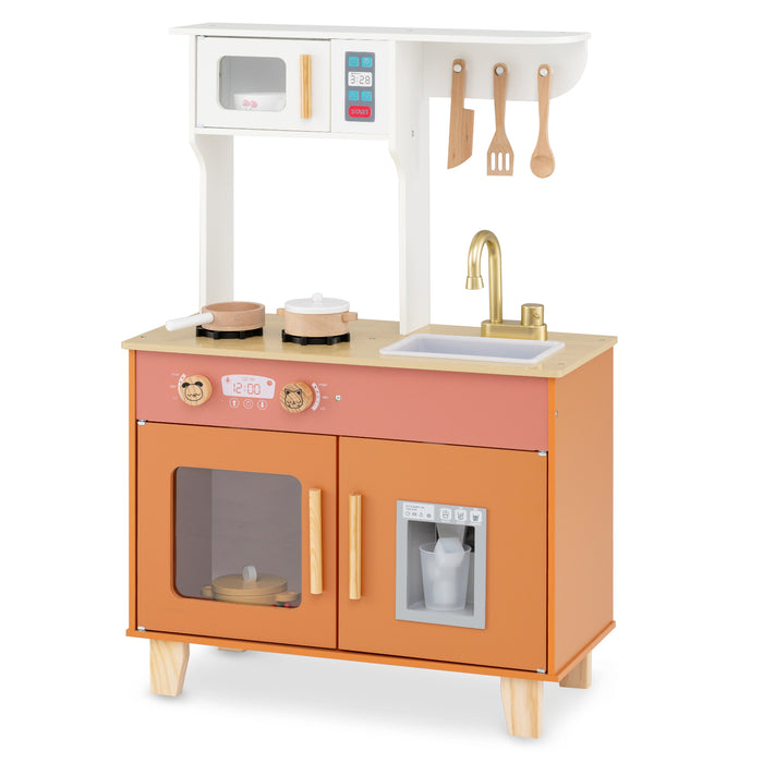 Wooden Play Kitchen with Cookware Accessories for Ages 3-6-