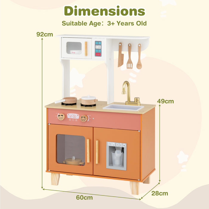 Wooden Play Kitchen with Cookware Accessories for Ages 3-6-