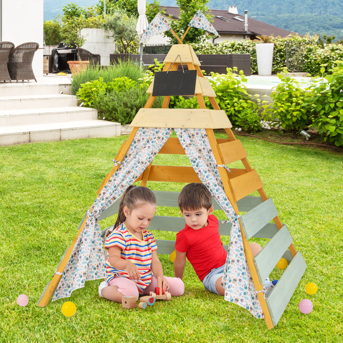 Wooden Play Tent - Kids Teepee Tent with Door Curtains - Ideal for Children Ages 3 and Up
