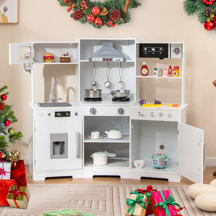 Wooden Pretend Play Kitchen with Real Sounds and Lights-Brown