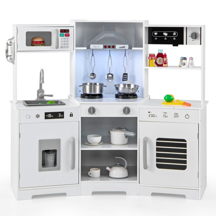 Wooden Pretend Play Kitchen with Real Sounds and Lights-Brown