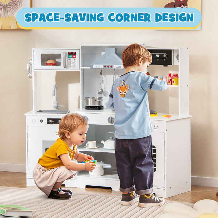 Wooden Pretend Play Kitchen with Real Sounds and Lights-Brown