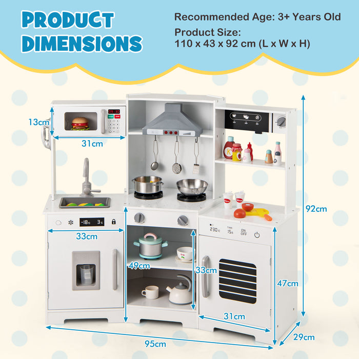 Wooden Pretend Play Kitchen with Real Sounds and Lights-Brown