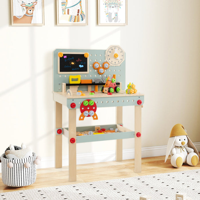 Wooden Tool Workbench with Play Tools Set and Large Storage Space for Kids Toddlers
