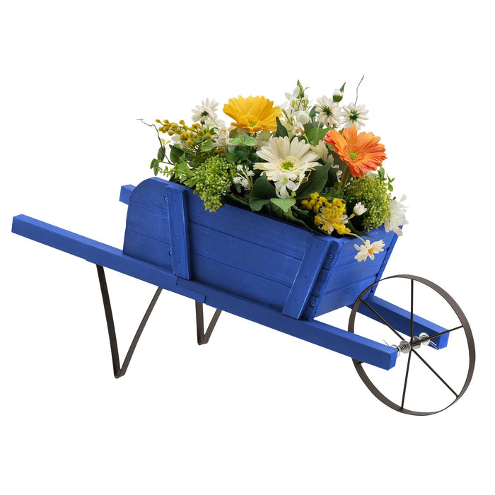 Wooden Wagon Planter Stand Wheelbarrow Flower Cart Garden Decoration-