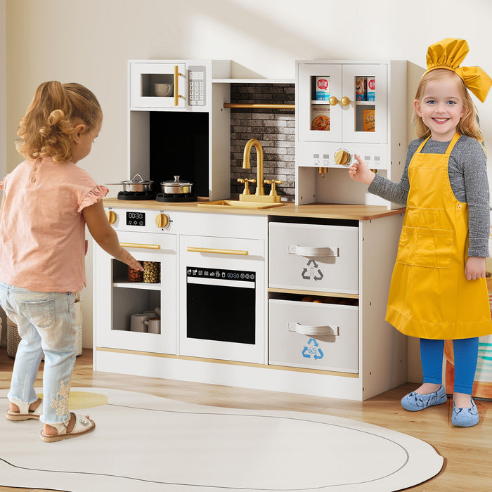 Wooden play kitchen with stove and sounds childrens kitchen with sink-
