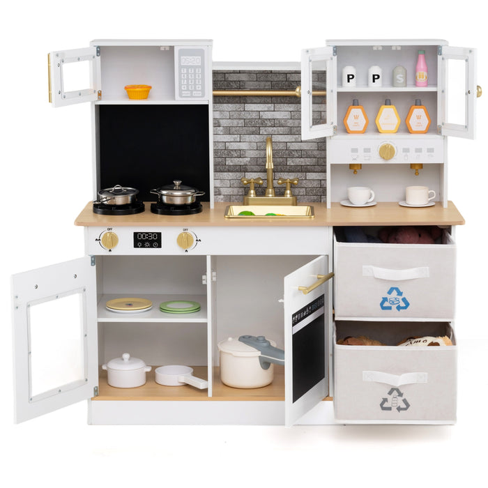 Wooden play kitchen with stove and sounds childrens kitchen with sink-