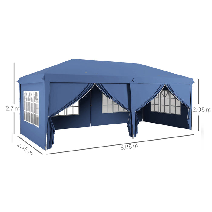 Outsunny 3x6m Pop-Up Gazebo, with Curtain Walls and Windows, Blue