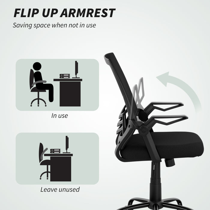 HOMCOM Modern Home Office Furniture Set, Computer Desk with Storage Shelf and Ergonomic Mesh Chair with Flip-Up Armrests, Lumbar Support, Adjustable Height, Rustic Brown and Black