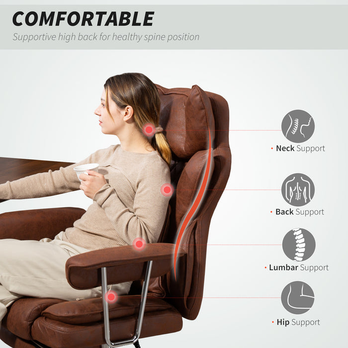 HOMCOM Leathaire Reclining Office Chair with Lumbar Support Pillow - Dark Brown