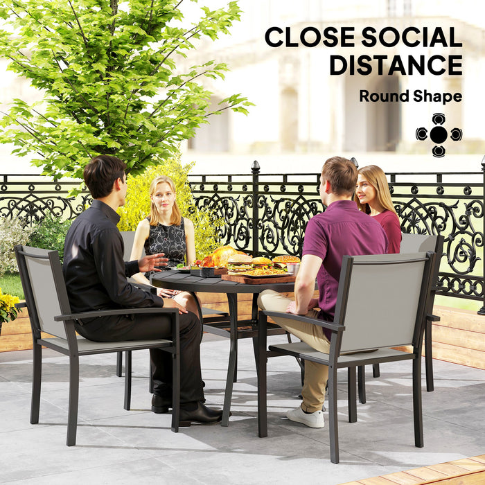 Outsunny 5 Piece Garden Furniture Set, Garden Dining Set with Round Table and 4 Stackable Chairs, Steel Frame, for Outdoor, Patio, Terraces, Dark Grey