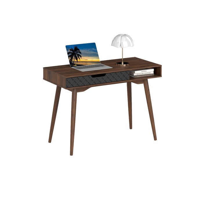 Writing Table with Drawer and Open Compartment Home Office Desk with Rubber Wood Legs-