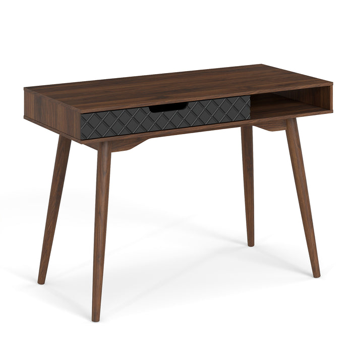 Writing Table with Drawer and Open Compartment Home Office Desk with Rubber Wood Legs-