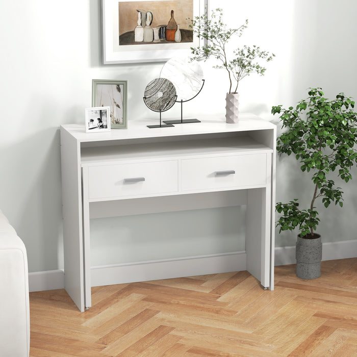 Extendable Writing Desk with Monitor Shelf and Wheels for Home Office-