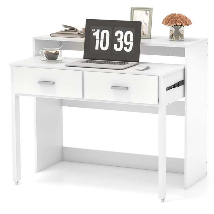 Extendable Writing Desk with Monitor Shelf and Wheels for Home Office-