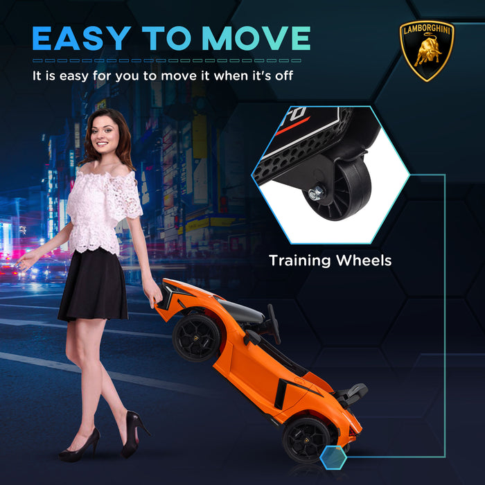 AIYAPLAY Lamborghini Revuelto Licensed 12V Ride on Car w/ Butterfly Doors Training Wheels, Suspension, Remote Control Orange | Aosom UK