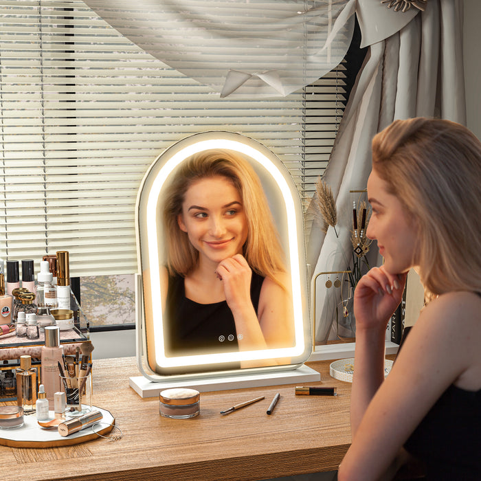 HOMCOM LED Vanity Mirror with Lights, 43 x 59cm Lighted Makeup Mirror with 3 Colour, 360° Rotation, Touch Screen, for Bedroom and Dressing Room, White