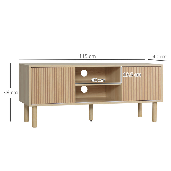 HOMCOM TV Stand Cabinet, TV Unit for TVs up to 50", TV Cabinet with Storage Shelves, Sliding Doors and Cable Holes for Living Room, Bedroom, Natural Wood Finish