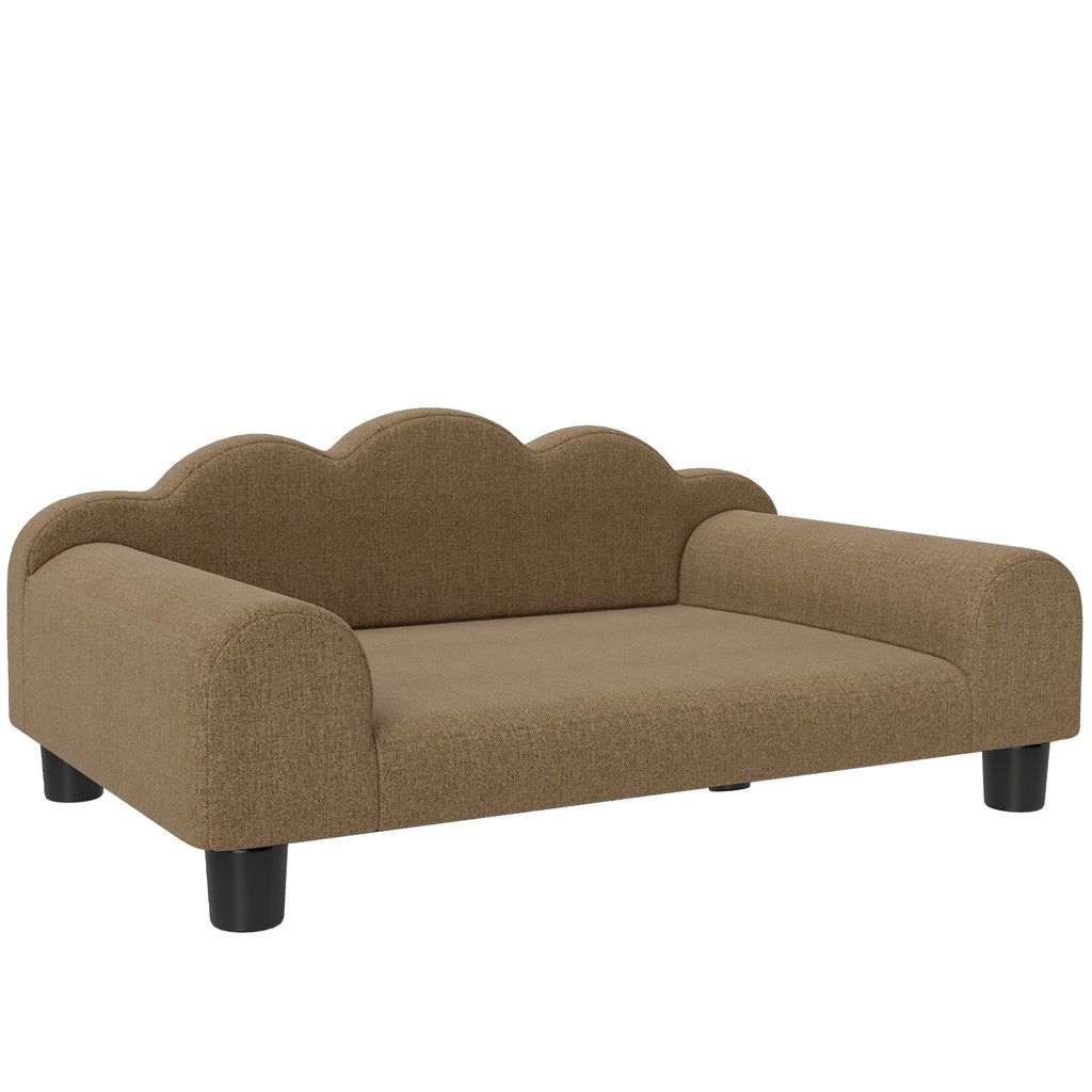 PawHut Elevated Dog Sofa Bed, Breathable Pet Sofa with Backrest and Armrest for Small Dogs, Brown