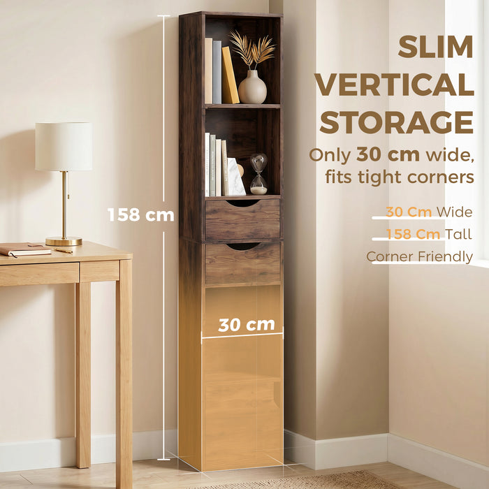 HOMCOM Bookcase with Drawers Adjustable Shelf Bookshelf with 2 Drawers and Cabinet 158 cm Rustic Brown