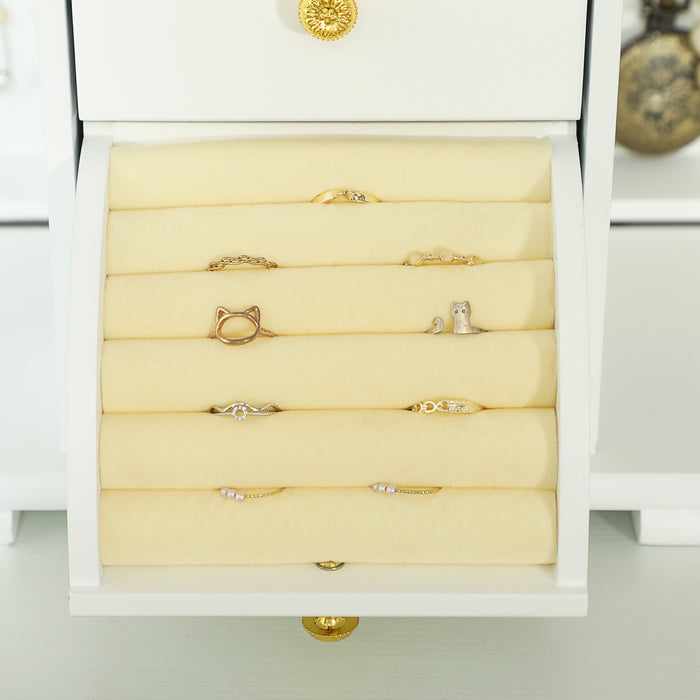 HOMCOM 4-Tier Jewellery Box with Mirror and 2 Drawers - White