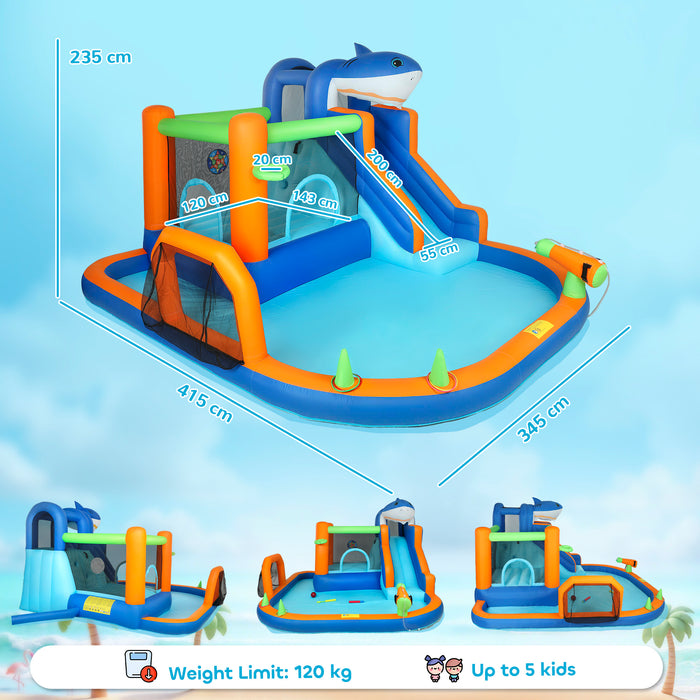 AIYAPLAY Inflatable Bouncy Castle for Kids, Sharks Theme Jumping Bounce House with Slide, Climbing Wall for Indoor Outdoor