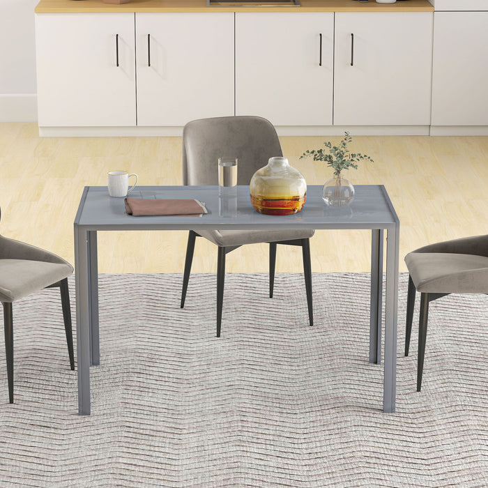 HOMCOM 120cm Dining Table, Rectangle 4 Seater Kitchen Table with Tempered Glass Top and Metal Legs, Grey