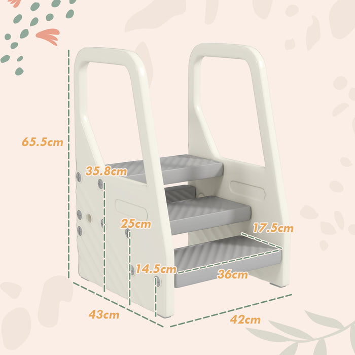 AIYAPLAY Adjustable 3 Step Toddler Tower with Handles, Non-slip Surface and Foot Pads, Grey