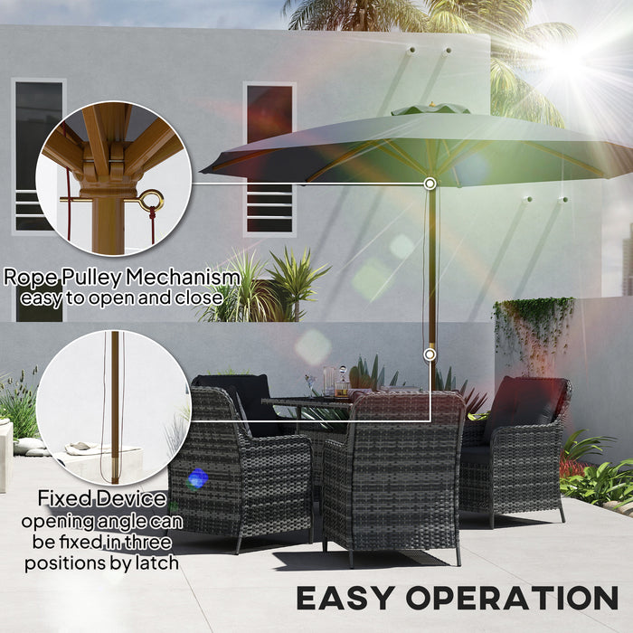 Outsunny 3(m) Wooden Patio Umbrella - Dark Grey