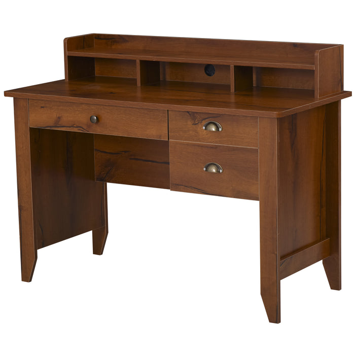 Vintage-Style Workstation Desk - Spacious Table Top with Storage Drawers, Shelves, and Metal Handles - Ideal Computer Desk for Home Office and Study Use