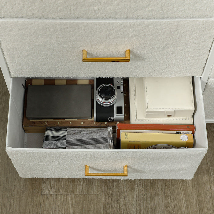 HOMCOM Chest of Drawers with 9 Fabric Drawers, Boucle Storage Organiser with Steel Frame, Fabric Dresser for Bedroom, Living Room, Hallway, Cream White