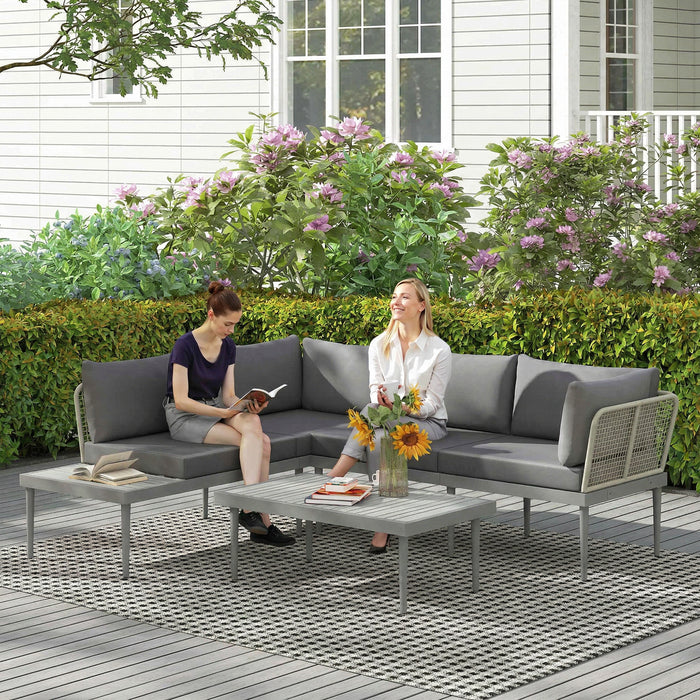 Outsunny Thee-Piece 'L' Rattan Sofa Set - Grey