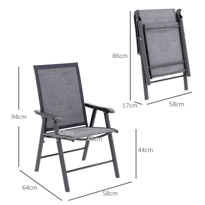 Outsunny Set of 4 Foldable Metal Garden Chairs Outdoor Patio Park Dining Seat Furniture Charcoal Grey