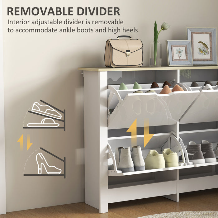HOMCOM Slim Shoe Cabinet, Narrow Shoe Cupboard with 4 Flip Drawers, Adjustable Shelves for 16 Pairs of Shoes, White