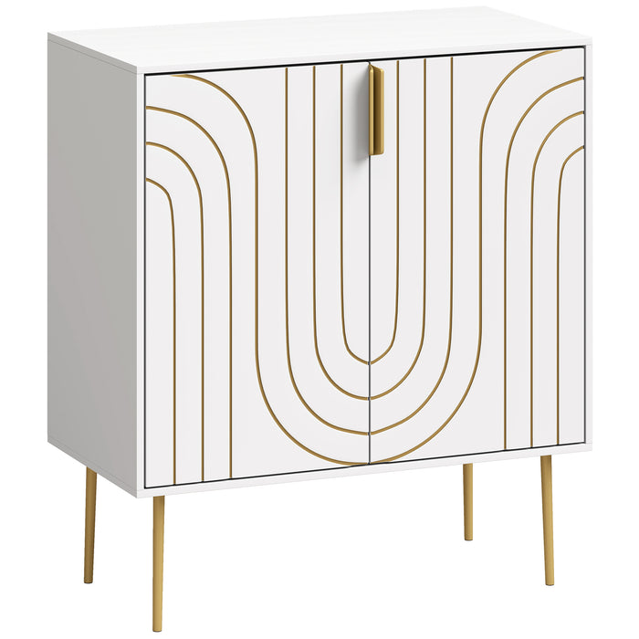 HOMCOM Modern Kitchen Cupboard, Storage Cabinet with 2 Doors, Adjustable Shelf and Metal Legs, White
